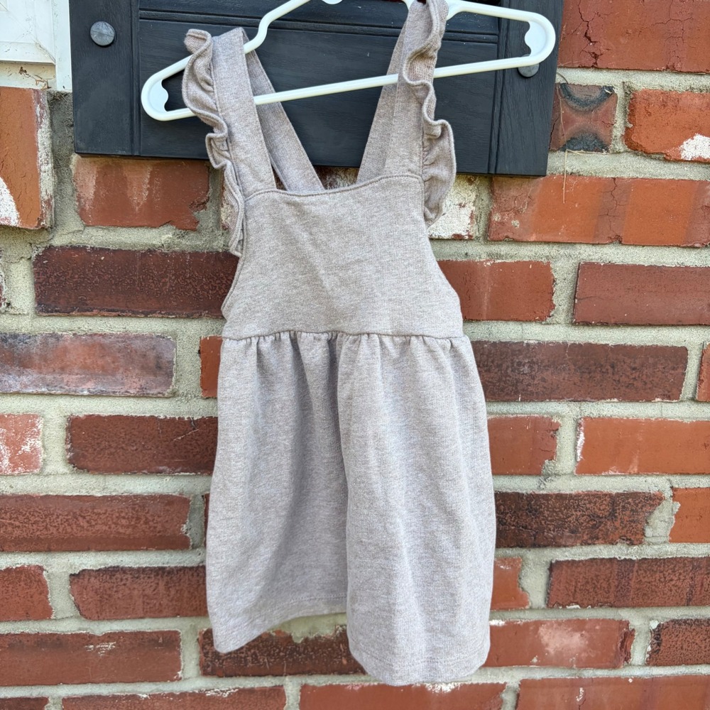 Carters Toddler Girl 2T Heathered Tan Ruffle Strap Pinafore Jumper Dress‎